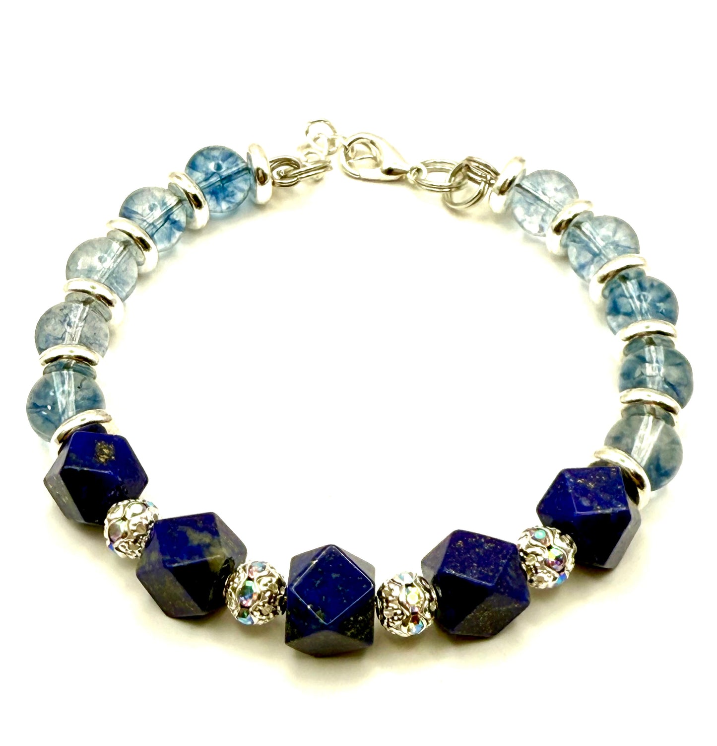 Lapis Lazuli Crystal Bracelet with Light Blue Phantom Quartz 7.5"