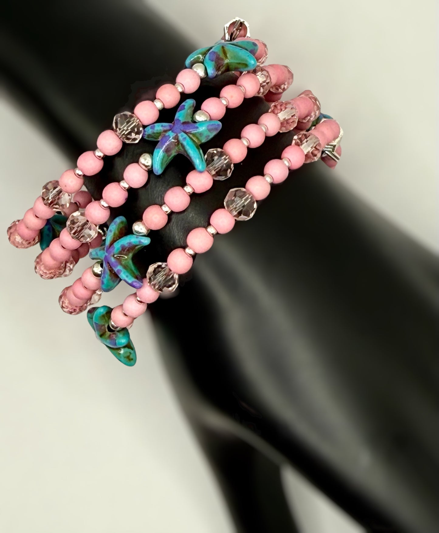 Pink and Teal Turquoise Beach-Inspired Wrap Bracelet