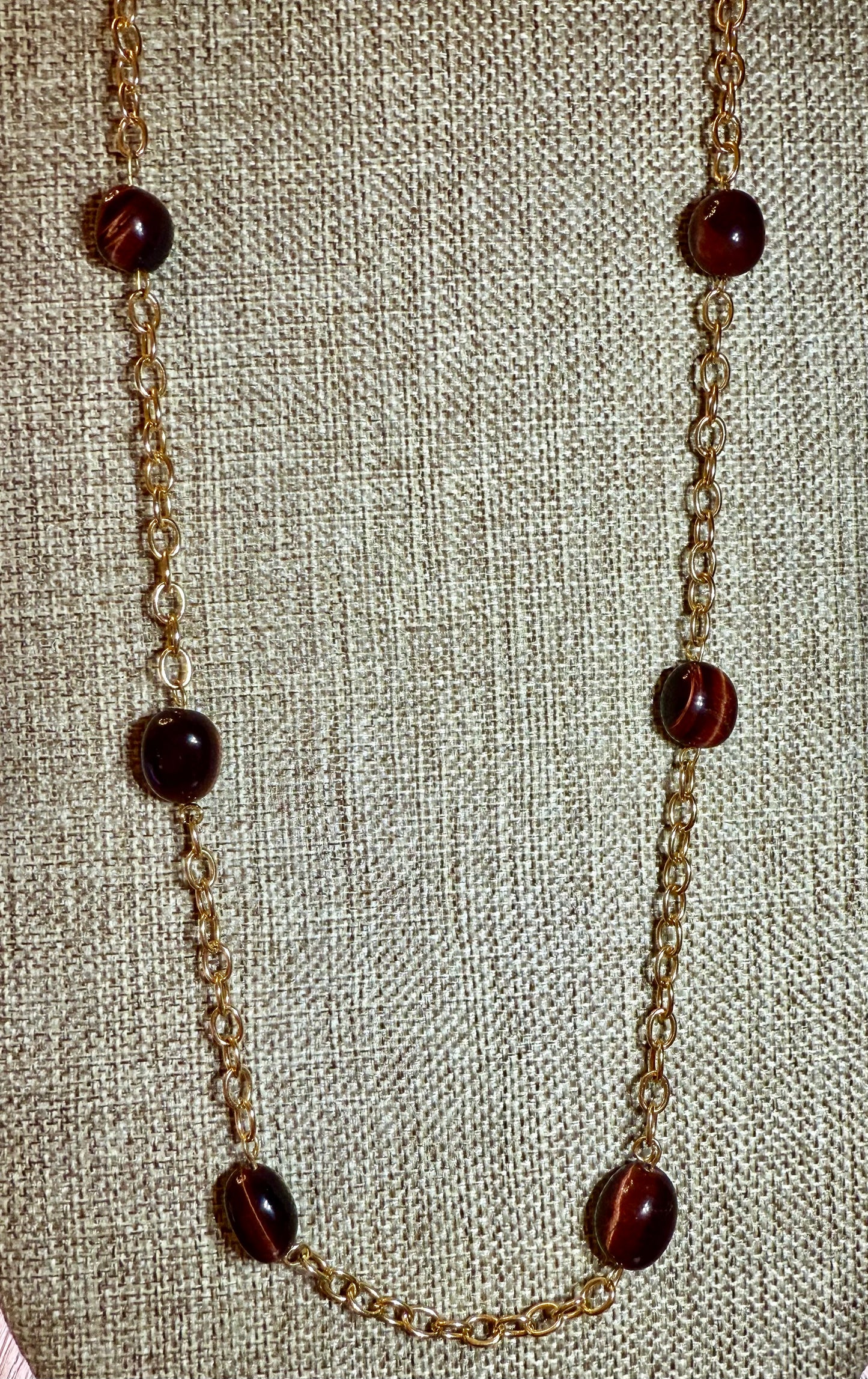 26” Tiger Eye Nugget Necklace with 8” Matching Bracelet | Gold Tone Chain Set | Handmade Gemstone Jewelry by LuckyCharm Boutique TX