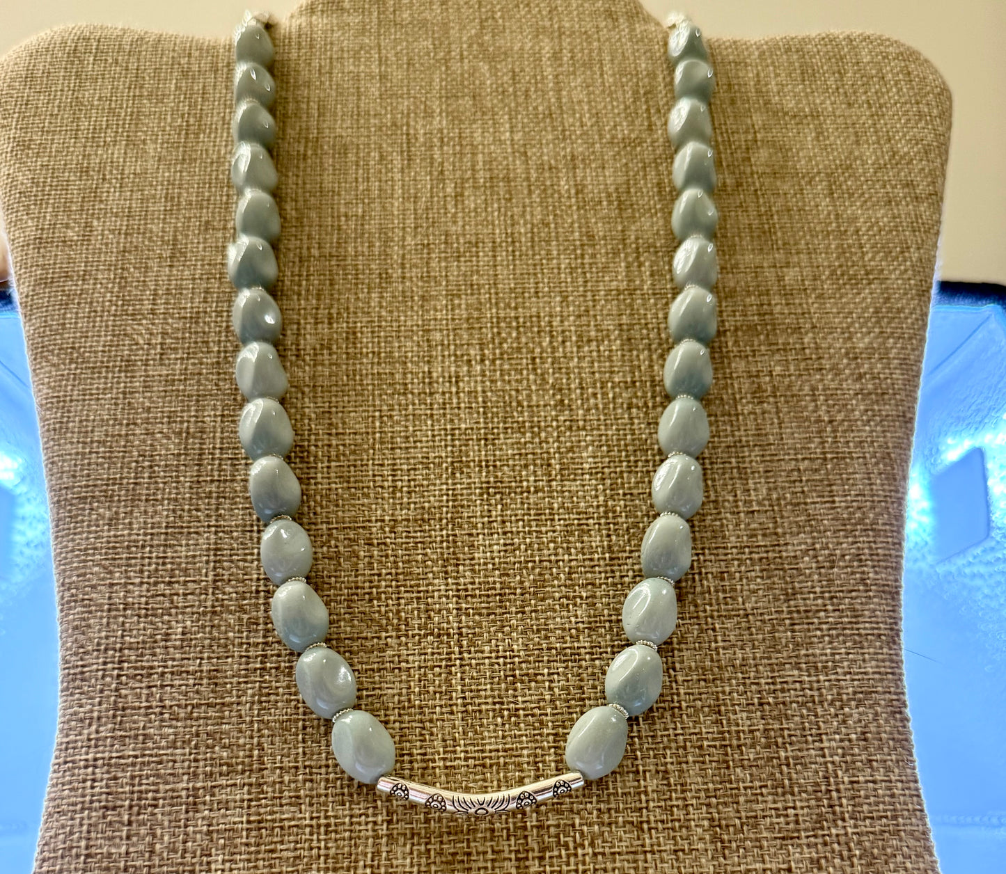 24” Light Sage Green Beaded Necklace - Soft Green | Coastal Boho Handmade Necklace