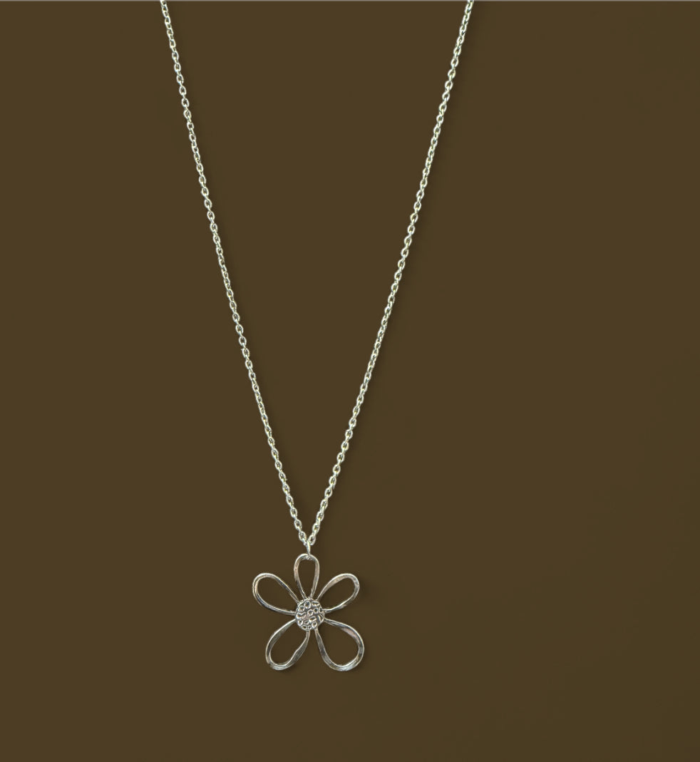 Boho Flower Necklace & Earrings Set – Silver Daisy Jewelry – Festival Statement Jewelry Gift