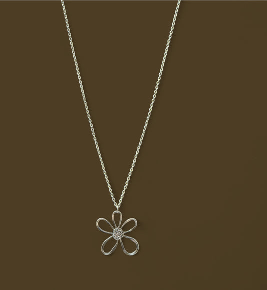 Boho Flower Necklace & Earrings Set – Silver Daisy Jewelry – Festival Statement Jewelry Gift