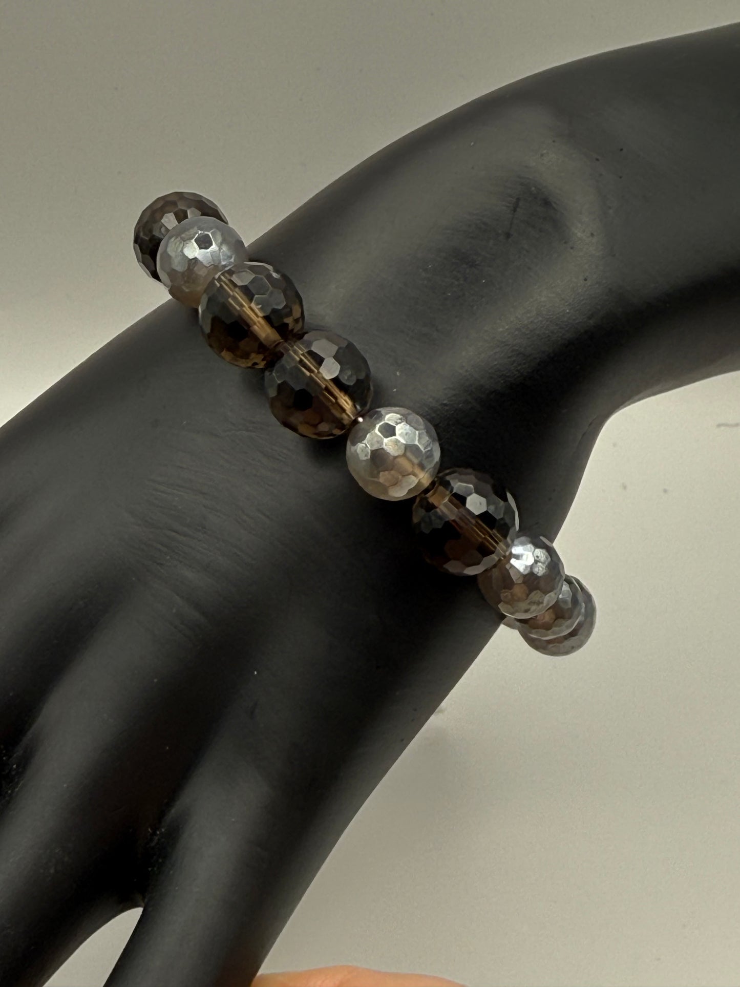 Stunning 10mm Smoky Quartz Crystal Bracelet Faceted Luster 7.5"