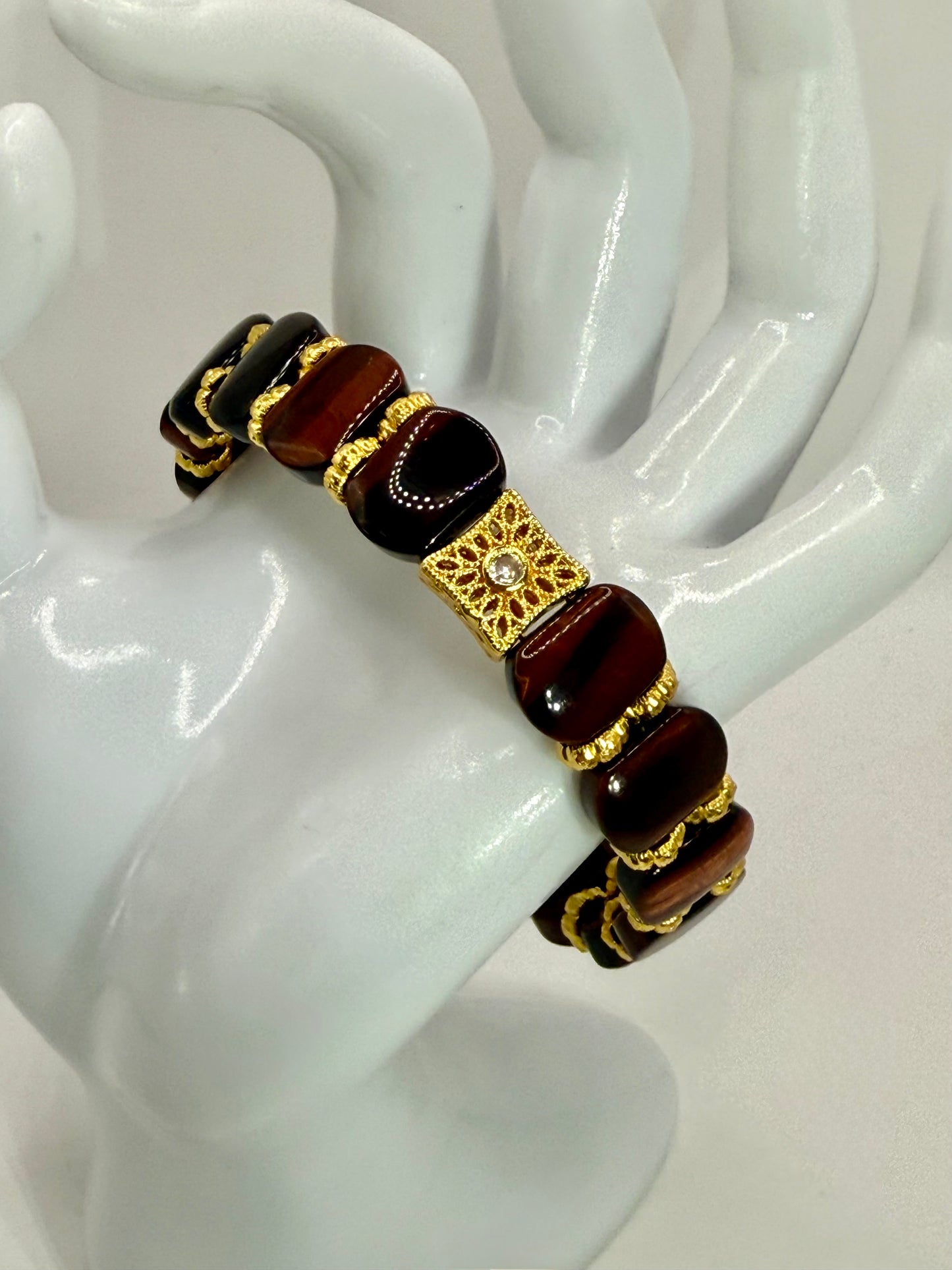 Golden Tiger Eye Bangle Bracelet – 8” Handmade Gemstone Jewelry with Gold Accents, Statement Bracelet, Unique Gift for Her