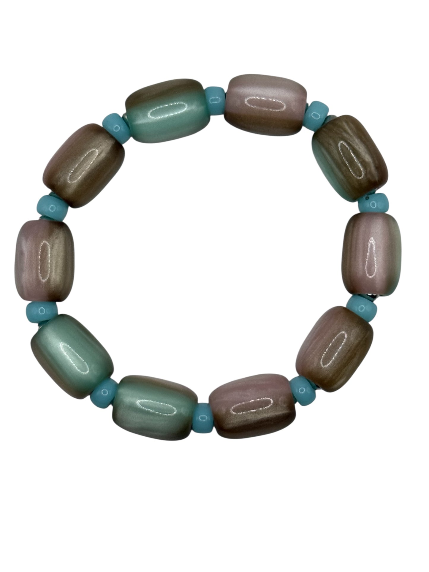 Chunky Resin Barrel Bead Stretch Bracelet | Colorful Retro and Beach Fusion Statement Jewelry | Handmade 7” Beaded Bracelet (Custom Sizing Available)