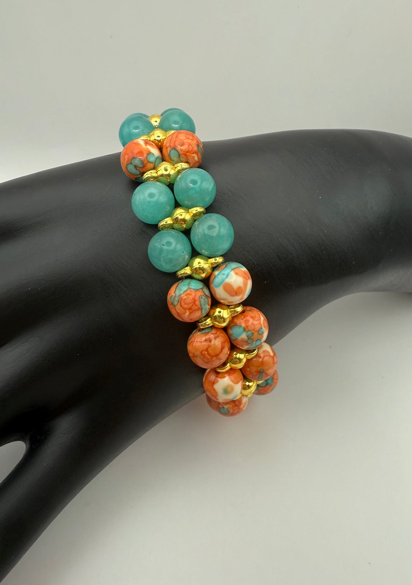 Beach Sunset and Amazonite Double Band Stretch Bracelet 7.5"