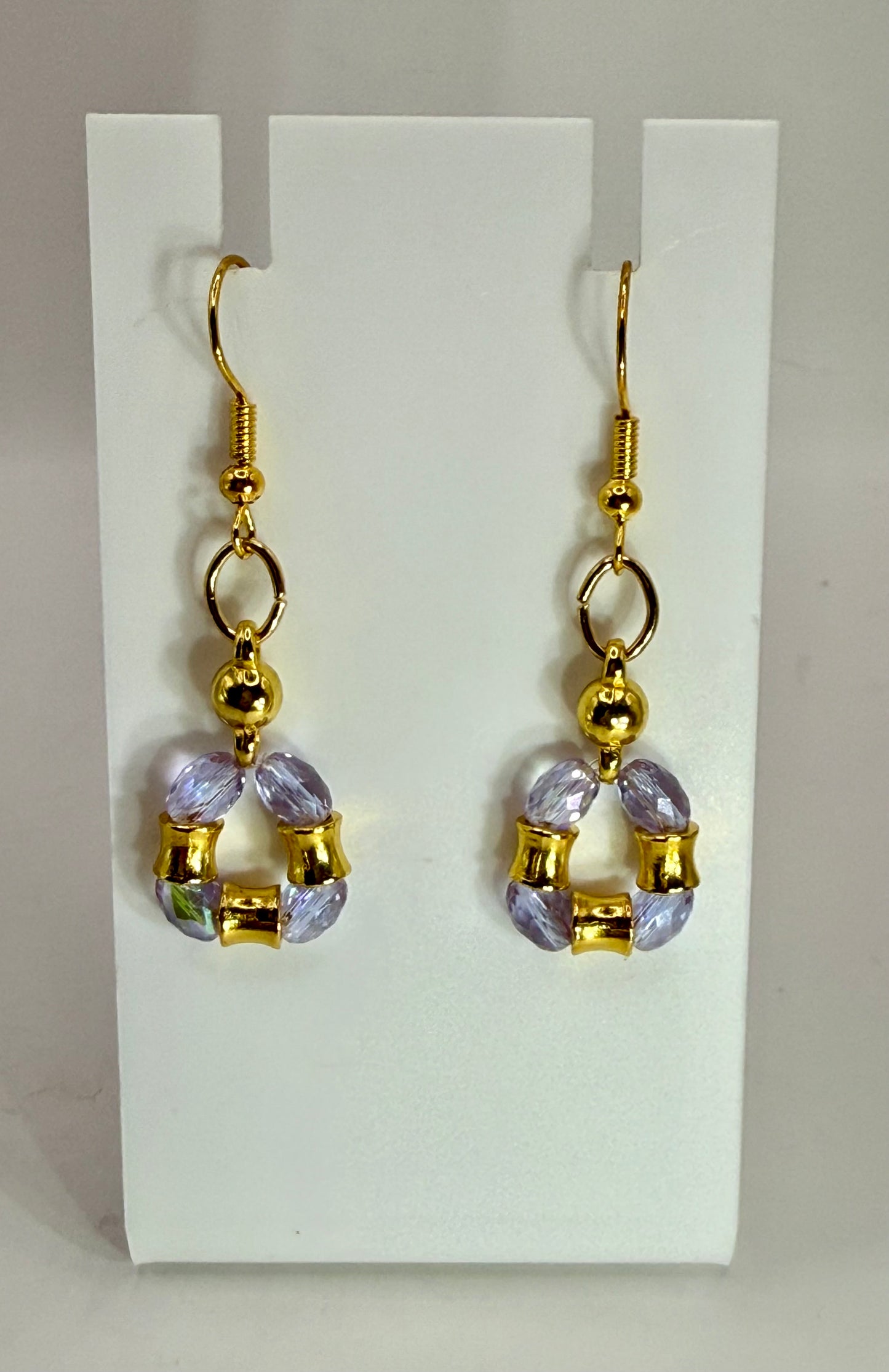 Purple Faceted Glass Necklace with Hummingbird Pendant – 18” Sparkly Beaded Necklace with Gold Accents – Free Matching Earrings Included