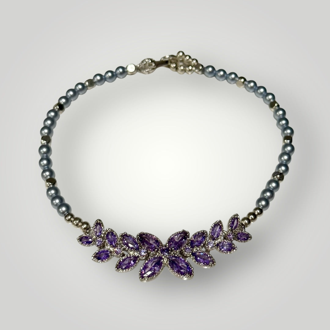 Purple Metallic Glass Pearl bracelet with exquisite focal