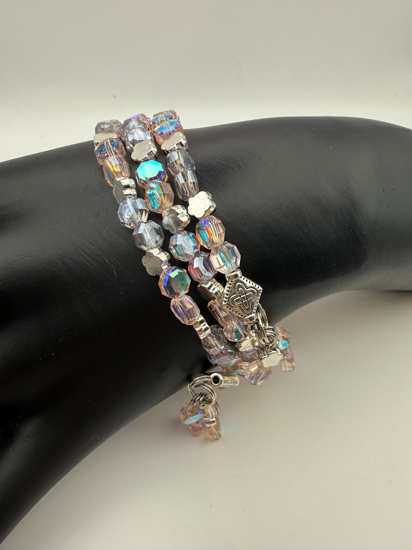Blush Pink wrap bracelet with petal accents