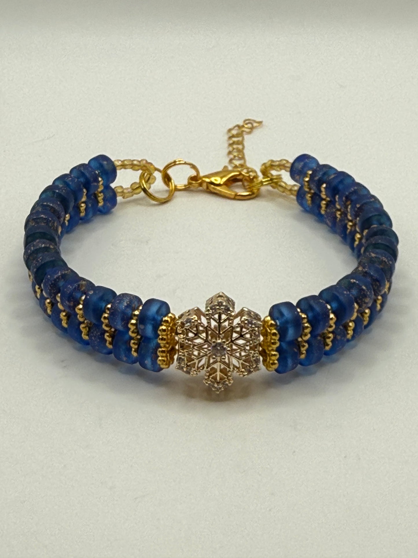 Elegant Glass Bead Bracelet – Light Green or Royal Blue with Gold Accents – Adjustable Clasp Handmade Jewelry Gift 7.5"-8.5" FREE Resizing upon purchase