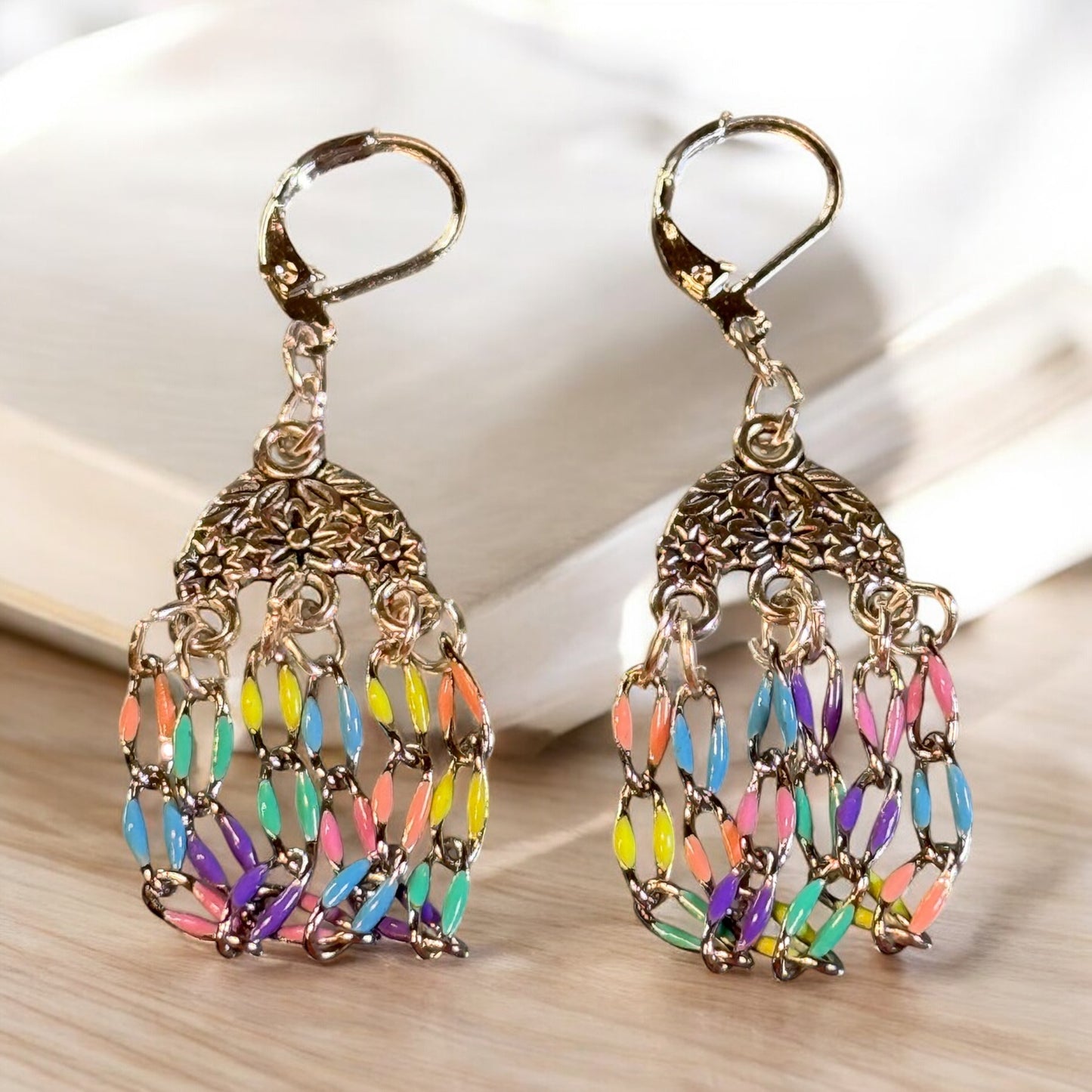 Multi-Pastel Chain Bracelet 8" with matching swag-style earrings