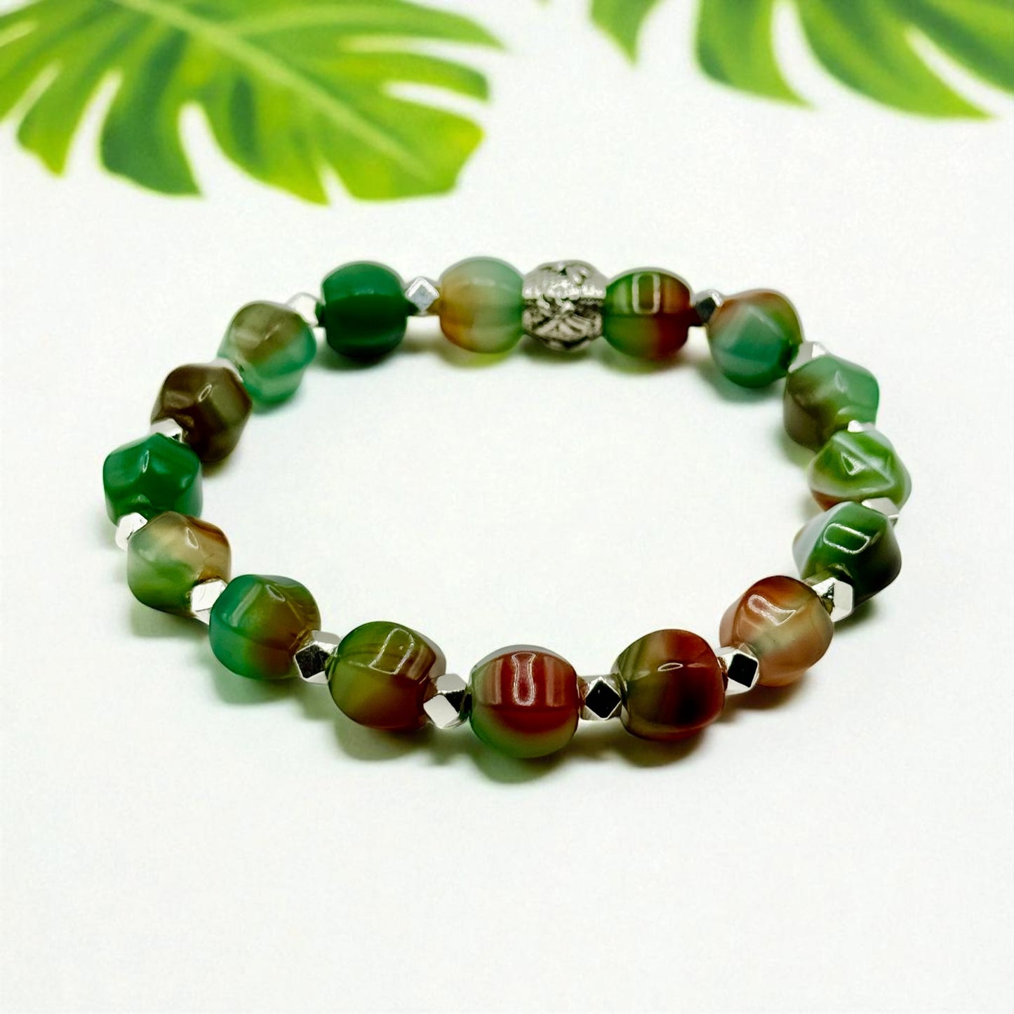 Peacock Agate Stretch Bracelet – 7.75” Gemstone Beaded Bracelet | Boho Chic Jewelry | Handmade Gift for Her