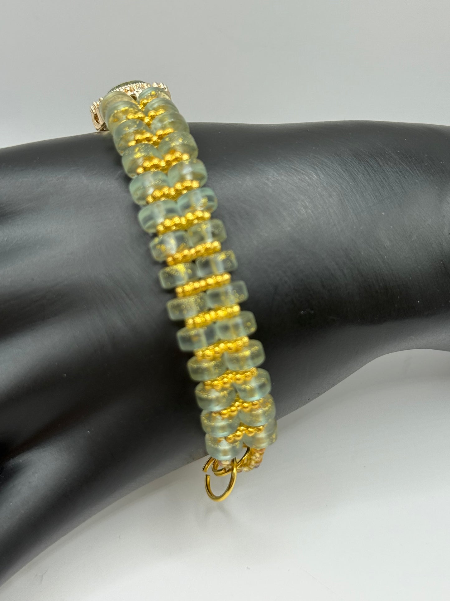 Elegant Glass Bead Bracelet – Light Green or Royal Blue with Gold Accents – Adjustable Clasp Handmade Jewelry Gift 7.5"-8.5" FREE Resizing upon purchase