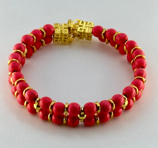 Coral Howlite Double Band Bracelet 7.75"
