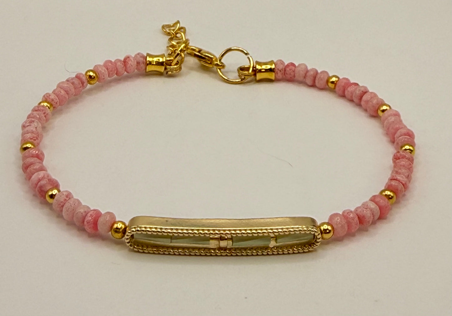 Pink Freckled Jade Donut Bead Bracelet, 7.75–8 Inch Beaded Bracelet, Handmade Jade Jewelry