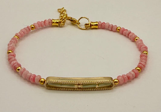 Pink Freckled Jade Donut Bead Bracelet, 7.75–8 Inch Beaded Bracelet, Handmade Jade Jewelry