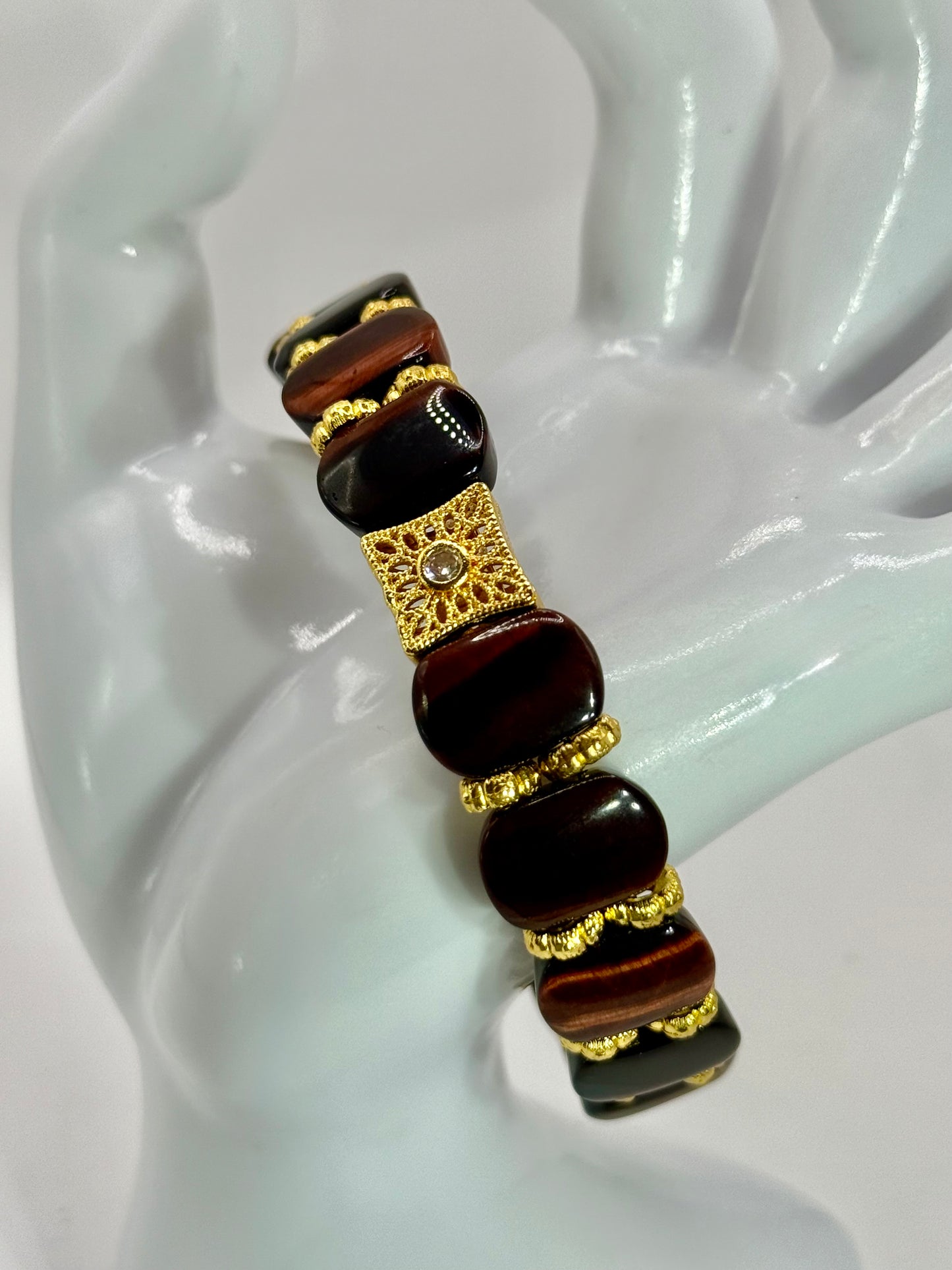 Golden Tiger Eye Bangle Bracelet – 8” Handmade Gemstone Jewelry with Gold Accents, Statement Bracelet, Unique Gift for Her