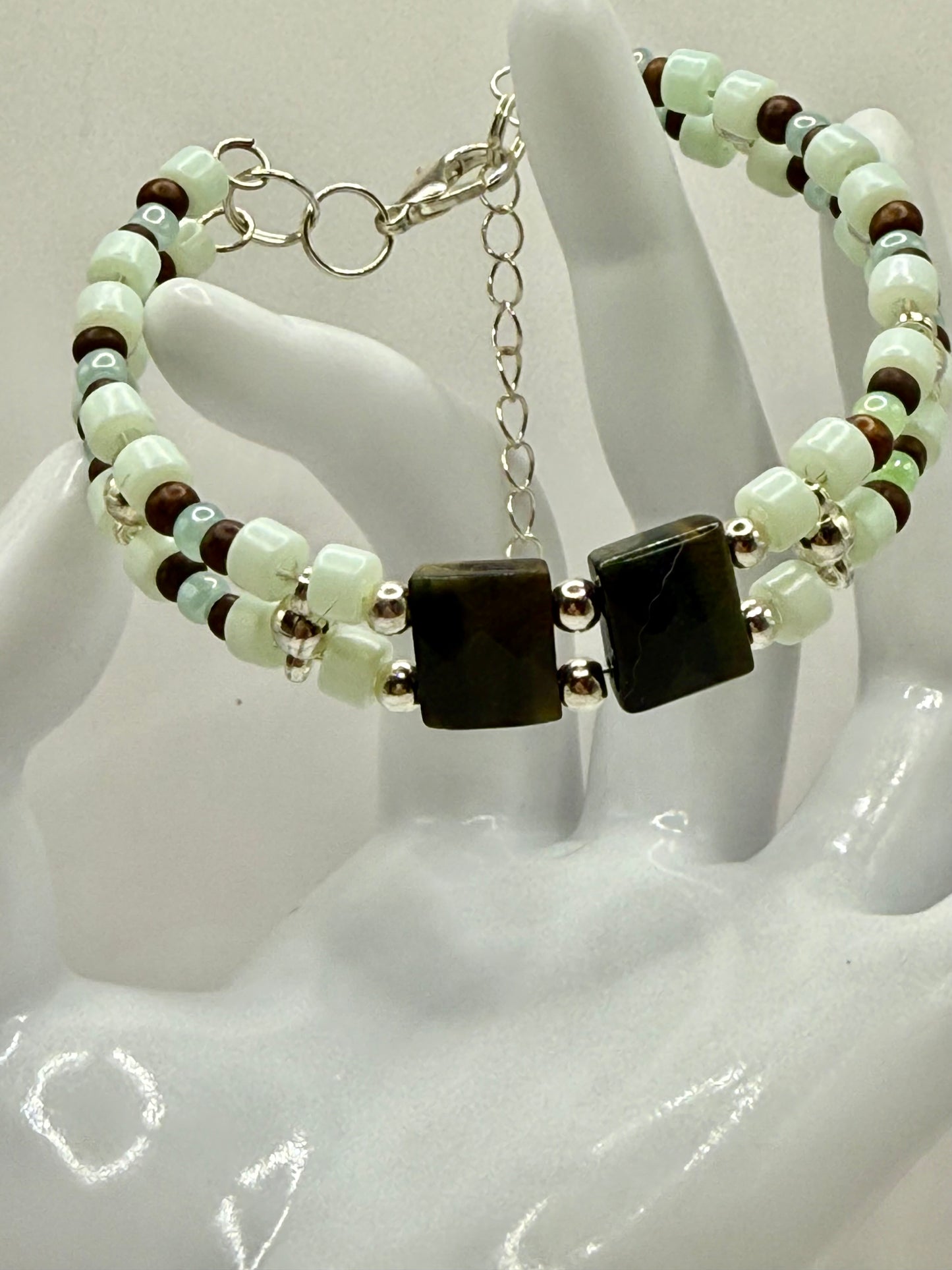 7.75” Double Banded Tiger Eye Clasp Bracelet – Flashing Gemstone, Handmade Boho Jewelry