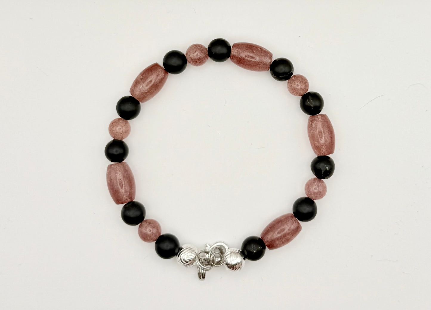 Strawberry Quartz and Shungite Bracelet 7.5"-7.75"