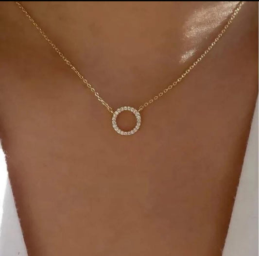 Elegant Circle Pendant Necklace – 20” Gold Plated Chain