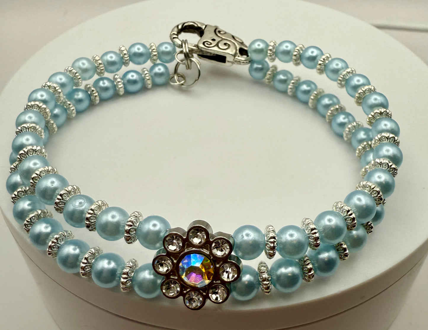 Sky Blue Double Strand Focal Bracelet 7.75"