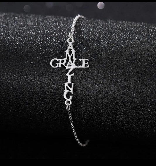 Amazing Grace Silver-Plated Cross Bracelet – Inspirational Jewelry Gift