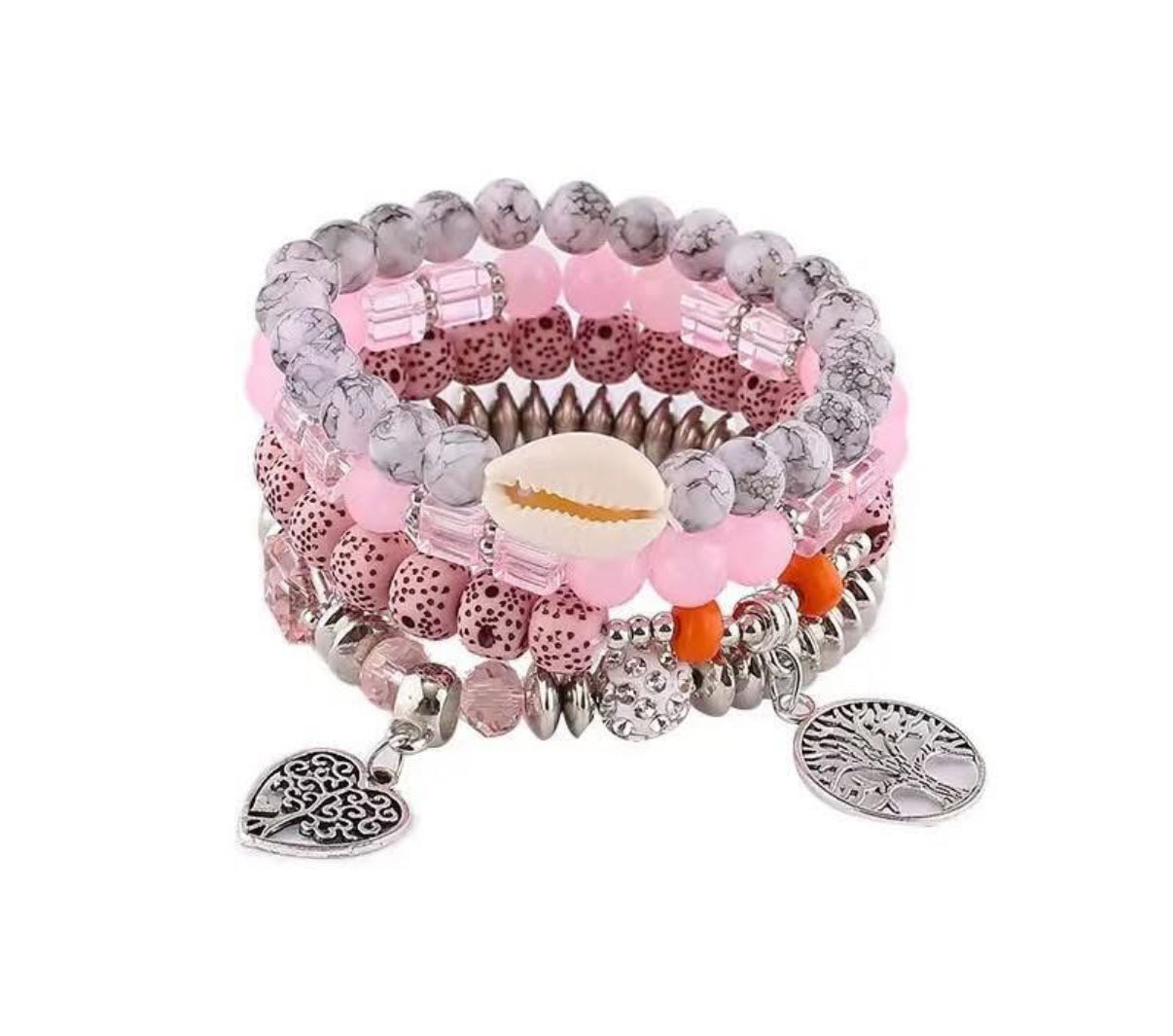 Pink Boho Stretch Bracelet Stack size S/M wrist