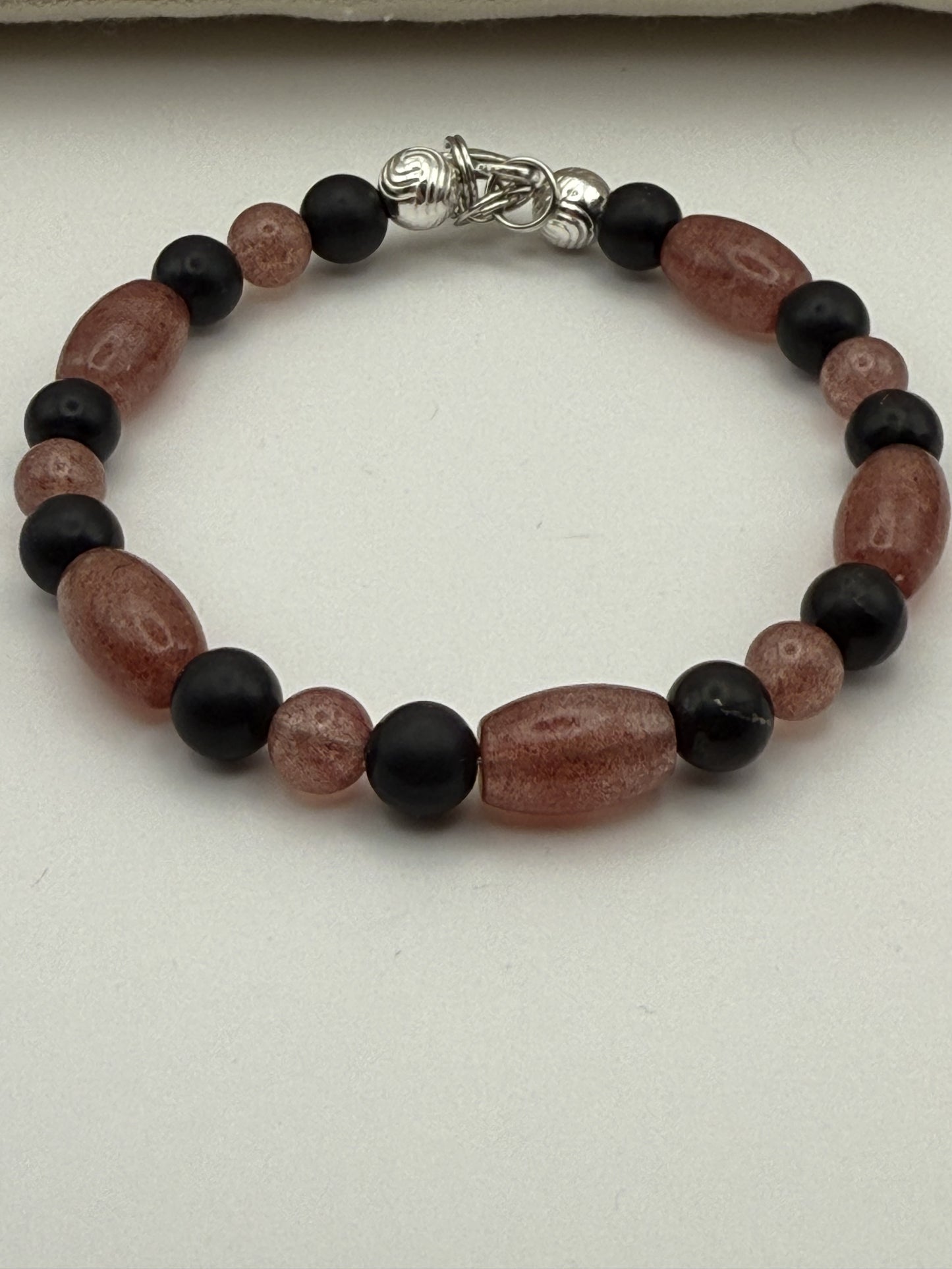 Strawberry Quartz and Shungite Bracelet 7.5"-7.75"