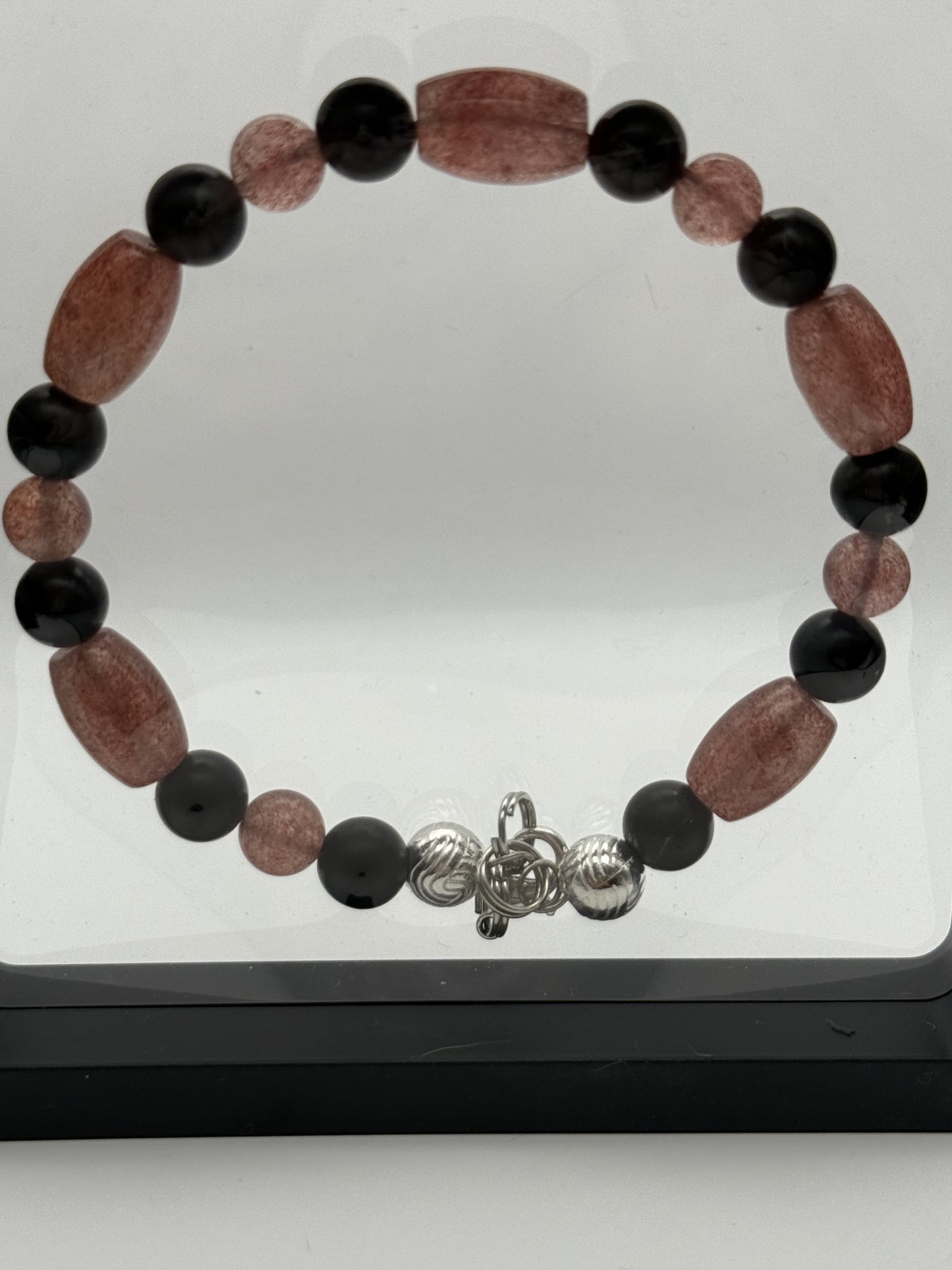 Strawberry Quartz and Shungite Bracelet 7.5"-7.75"