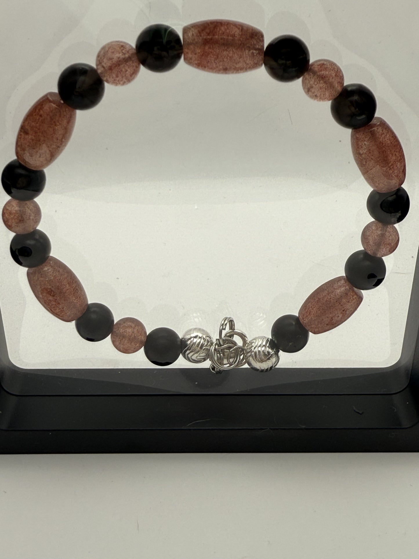 Strawberry Quartz and Shungite Bracelet 7.5"-7.75"