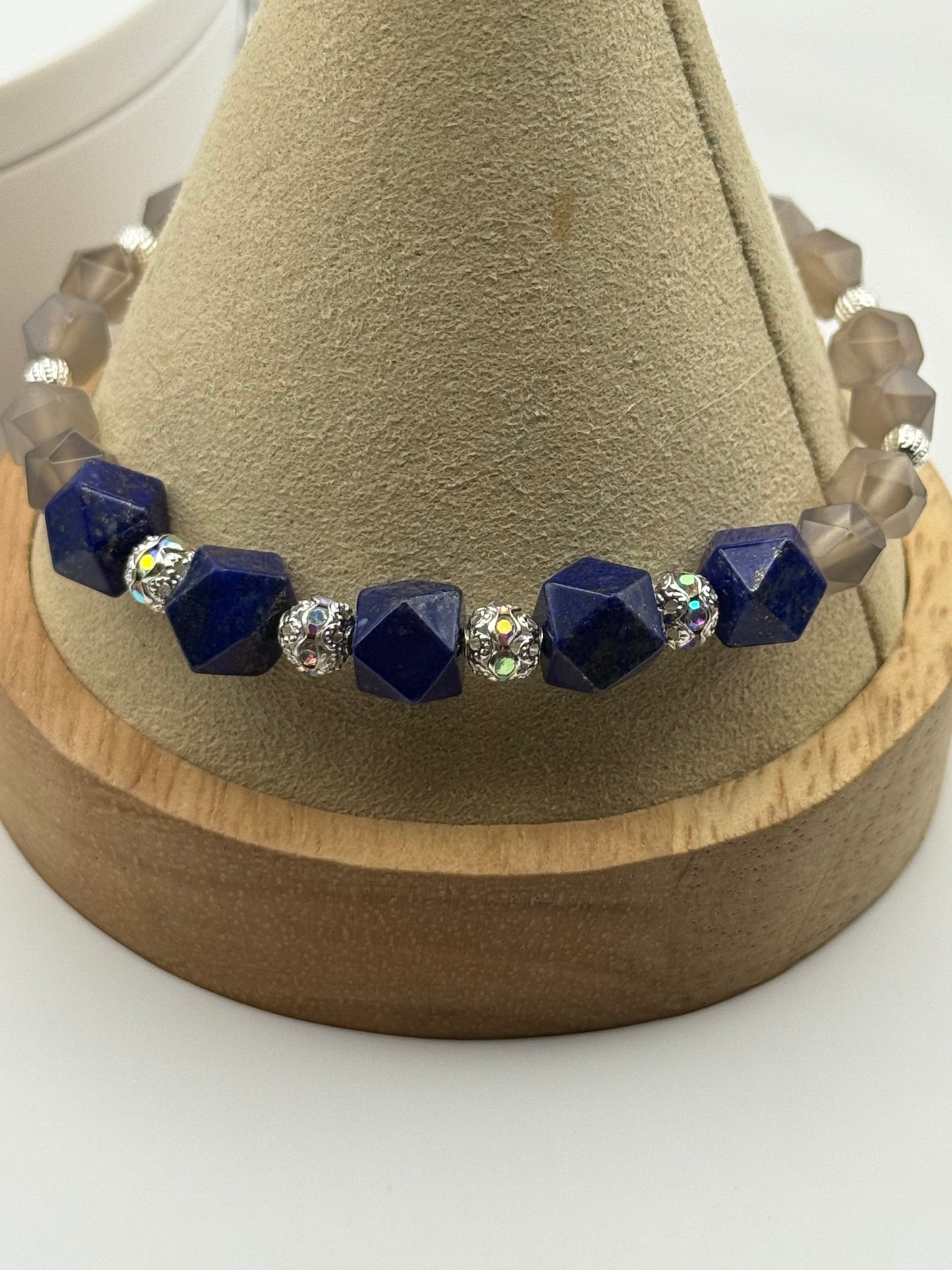 Lapis Lazuli and Labradorite Stretch bracelet 7.75"