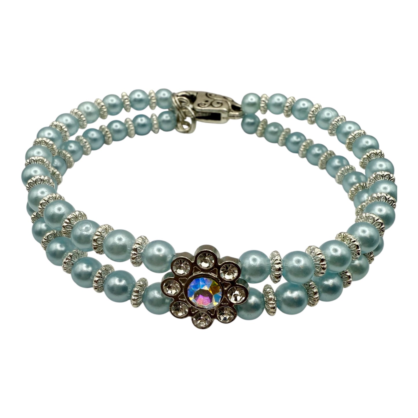 Sky Blue Double Strand Focal Bracelet 7.75"