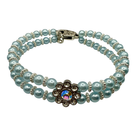 Sky Blue Double Strand Focal Bracelet 7.75"