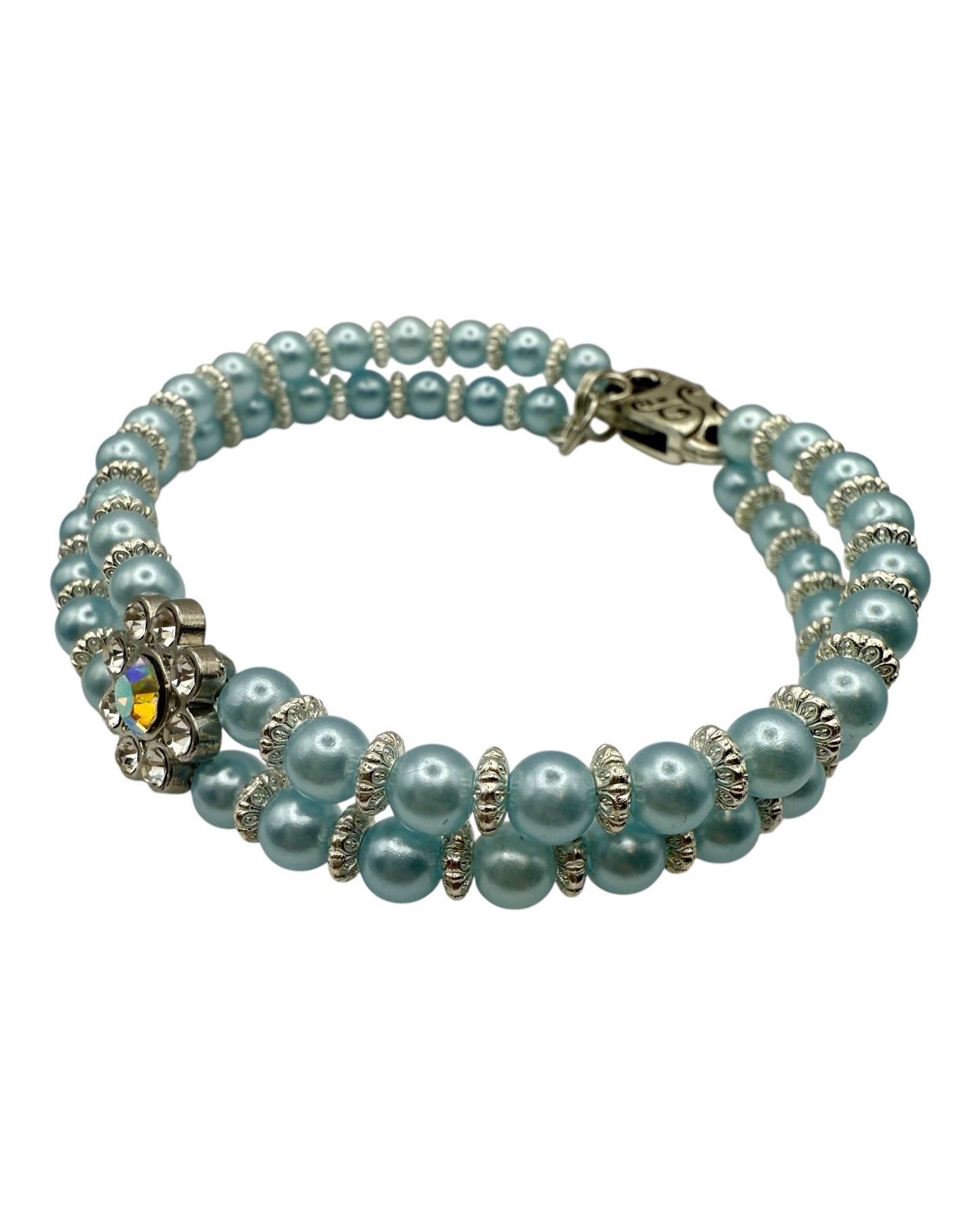 Sky Blue Double Strand Focal Bracelet 7.75"