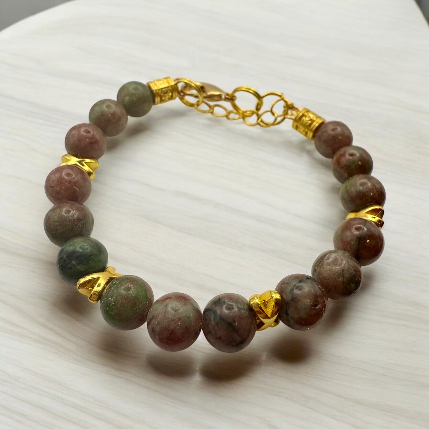 Unakite Crystal Wired Bracelet 7"