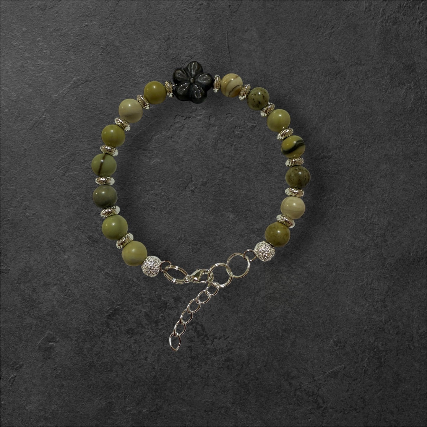 Serpentine Jasper and Ice Obsidian wire bracelet 7.5"