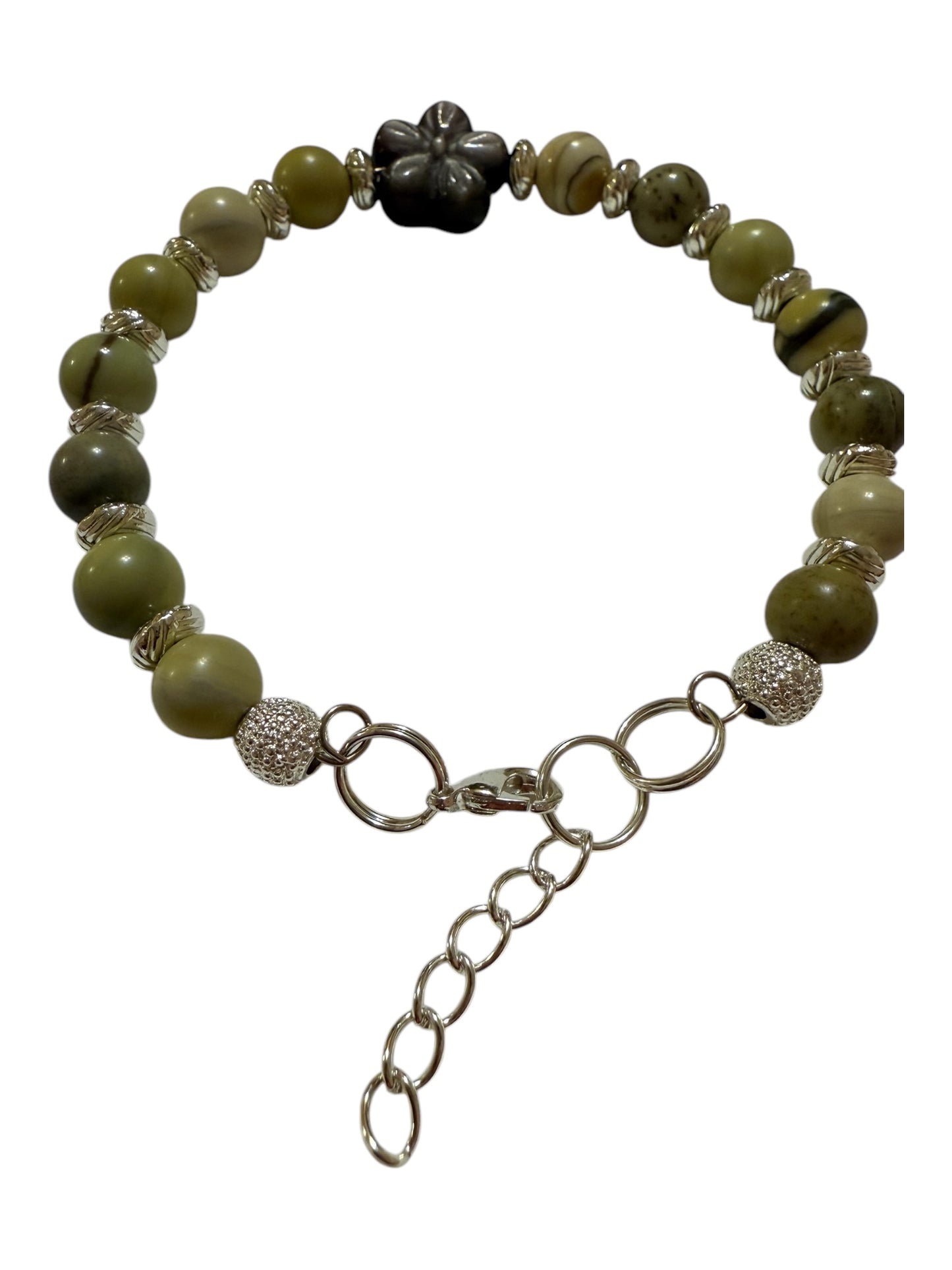 Serpentine Jasper and Ice Obsidian wire bracelet 7.5"