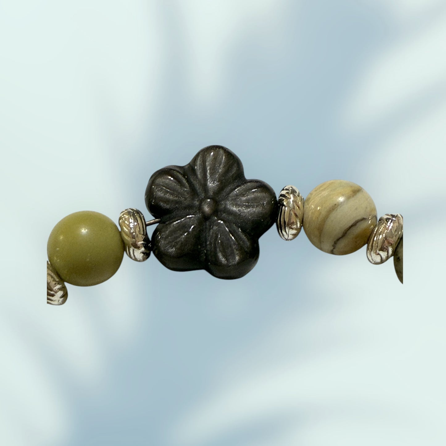 Serpentine Jasper and Ice Obsidian wire bracelet 7.5"