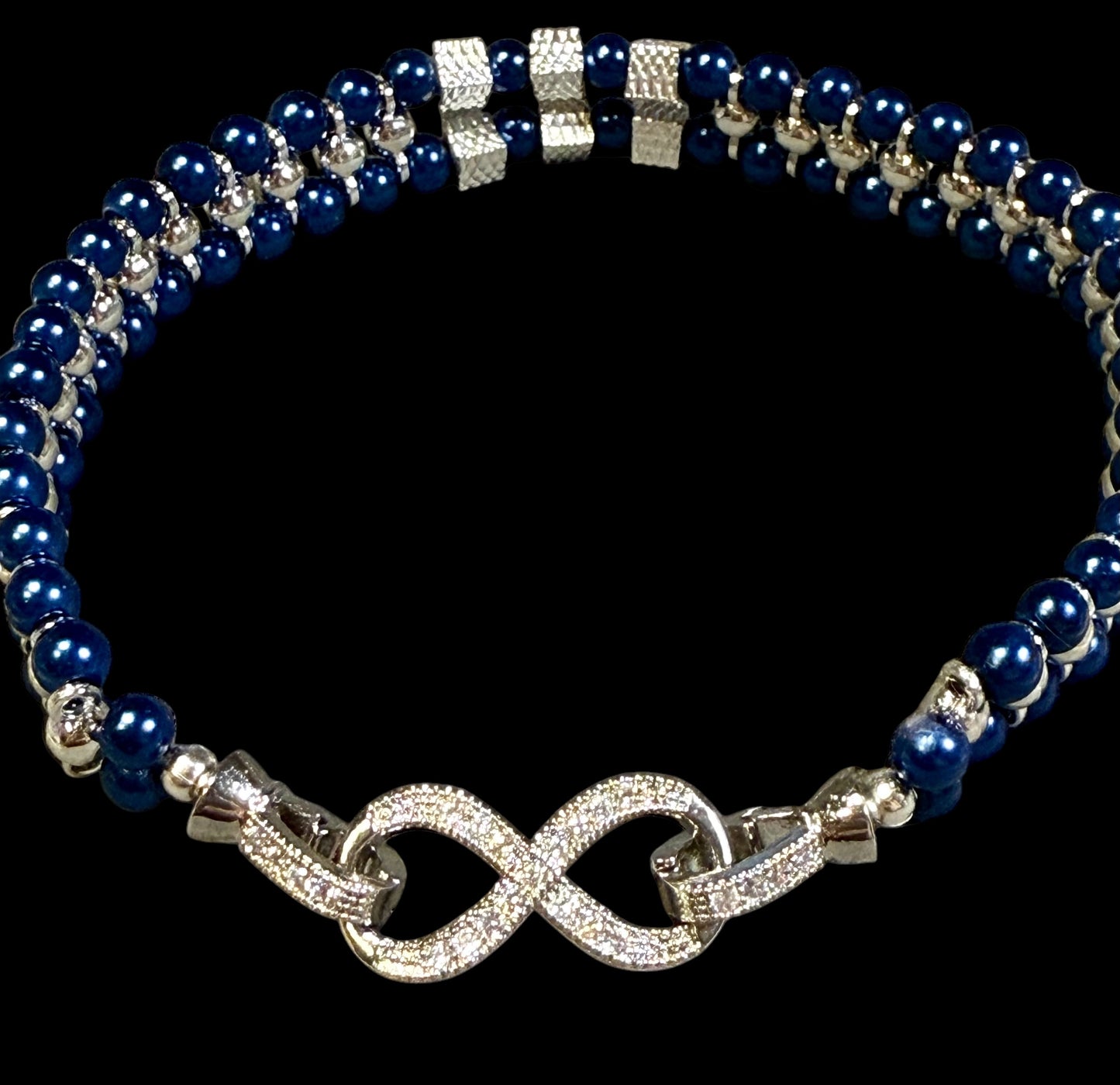 Royal Blue and Silver Bracelet with Infinity Double Clasp 7.75"