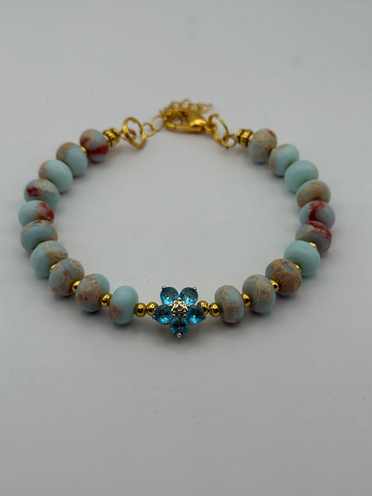 Shoushan Stone with Blue Floral Focal 7.5"