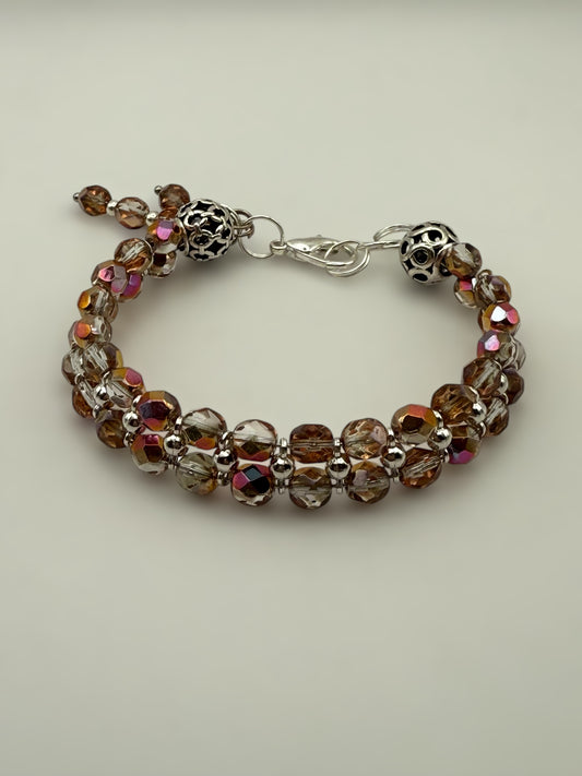 Rosy Gold Faceted Double Band Bracelet 7.5"