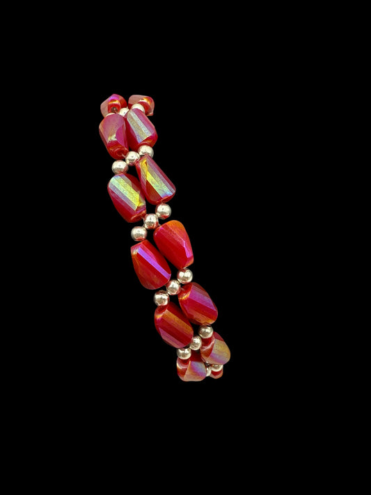 Red Iridescent Crystal Bracelet – 7.75” Clasp – Handmade Beaded Bracelet