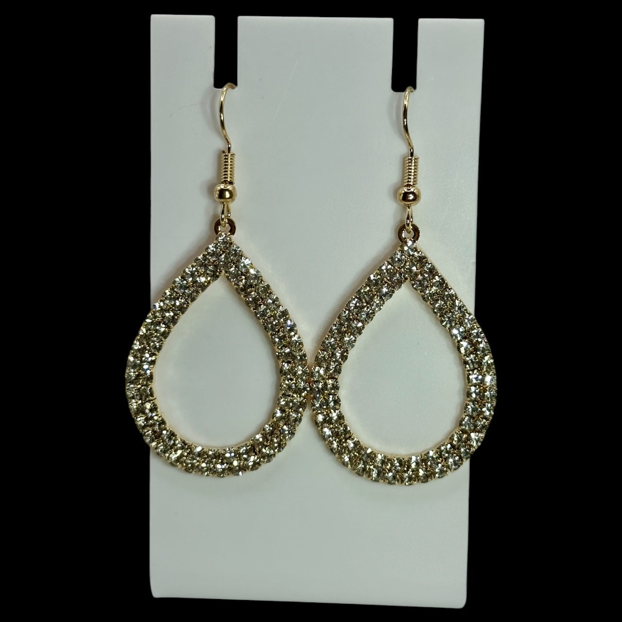 Gold Teardrop Rhinestone Earrings – Sparkly Dangle Earrings, Statement Jewelry, Elegant Evening Earrings, Gift for Her