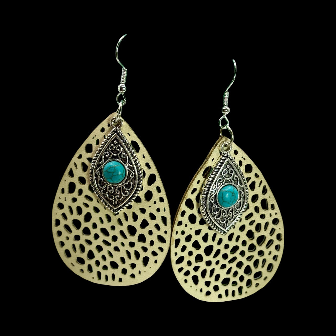 Boho Turquoise Teardrop Earrings – Western Style Dangle Earrings, Statement Earrings, Lightweight Cutout Jewelry, Gift for Her