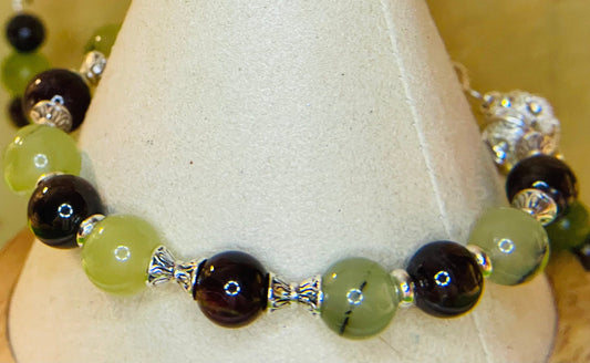 Peridot and Garnet combo 7.5&quot; with matching earrings