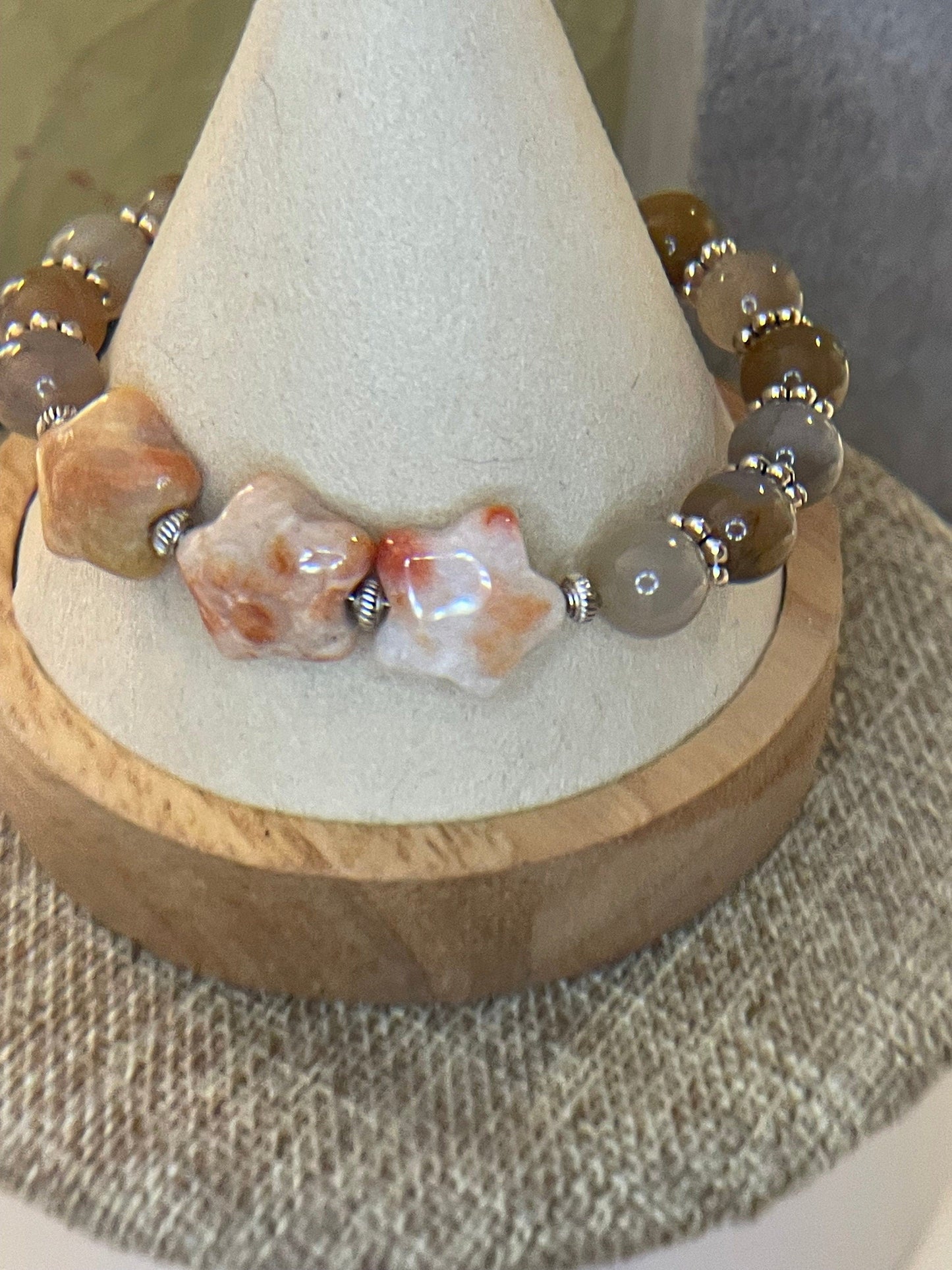 Starry Stone wire bracelet with matching earrings 7.5&quot;-8&quot;