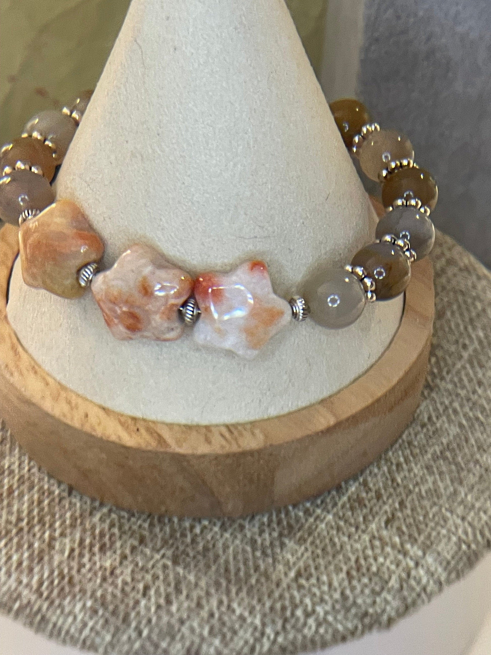 Starry Stone wire bracelet with matching earrings 7.5&quot;-8&quot;