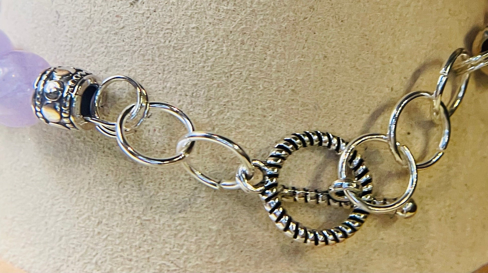 Labradorite heart and pink jade bracelet 7.75&quot;-8&quot;