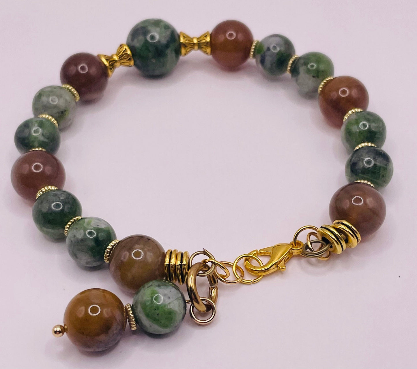 Special 7 Brown and Green wire bracelet 7.5&quot;