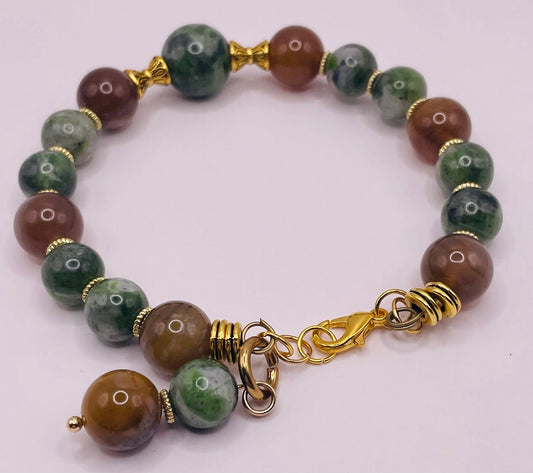 Special 7 Brown and Green wire bracelet 7.5&quot;